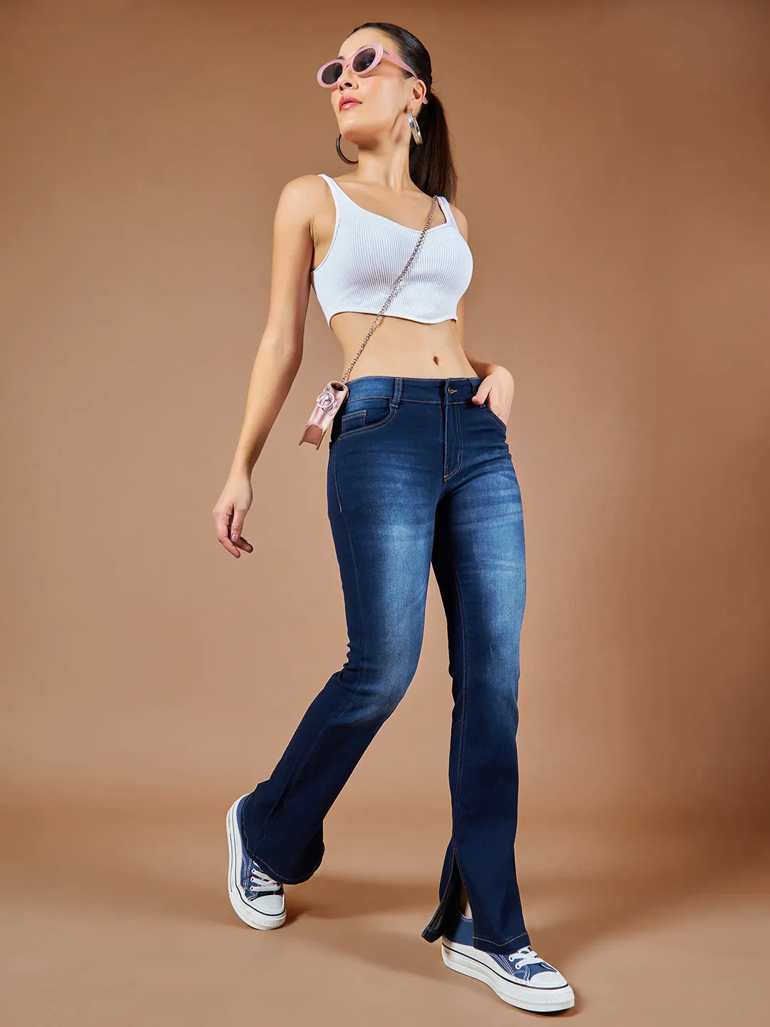 24/7 Comfort Blue Bell-Bottom Bootcut Hourglass Mid-Rise Stretchable Denim Jeans
