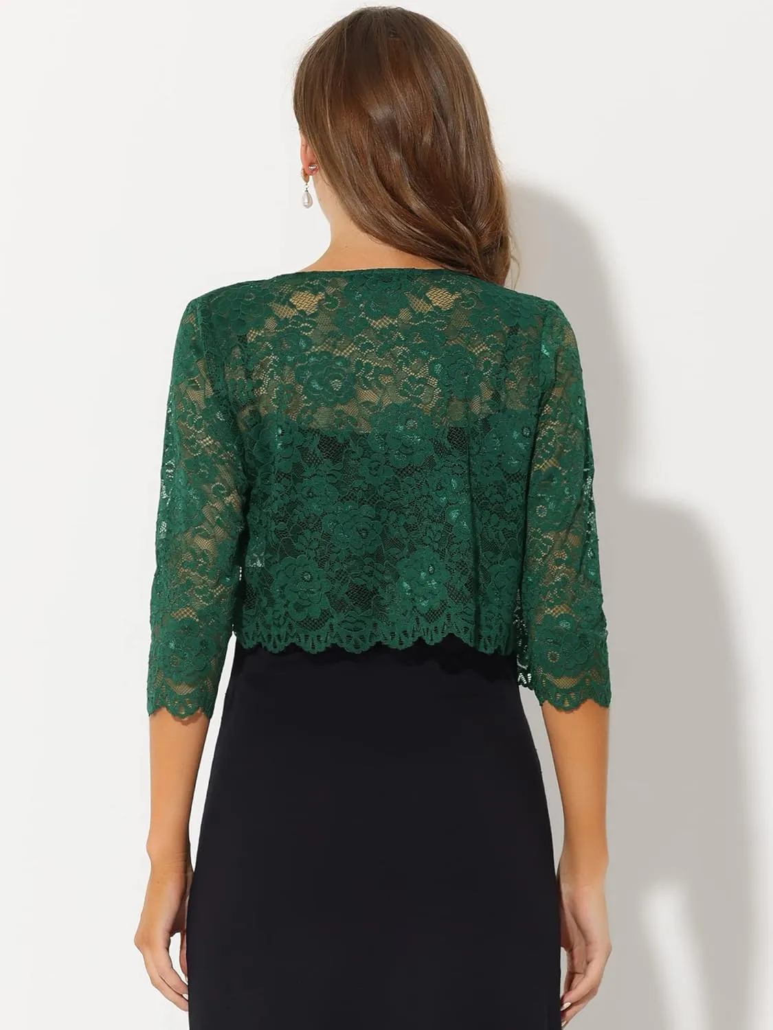 Allegra K Women's Lace Cardigan Open Front Lace Shrug Elegant Sheer Floral Cropped Bolero Lace Tops