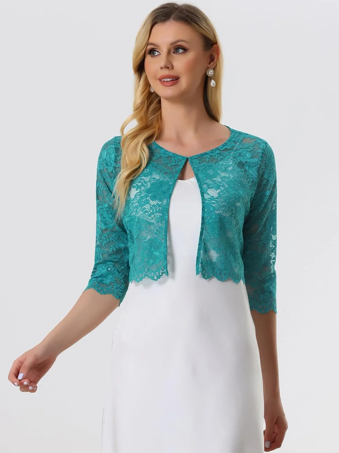 Allegra K Women's Lace Cardigan Open Front Lace Shrug Elegant Sheer Floral Cropped Bolero Lace Tops