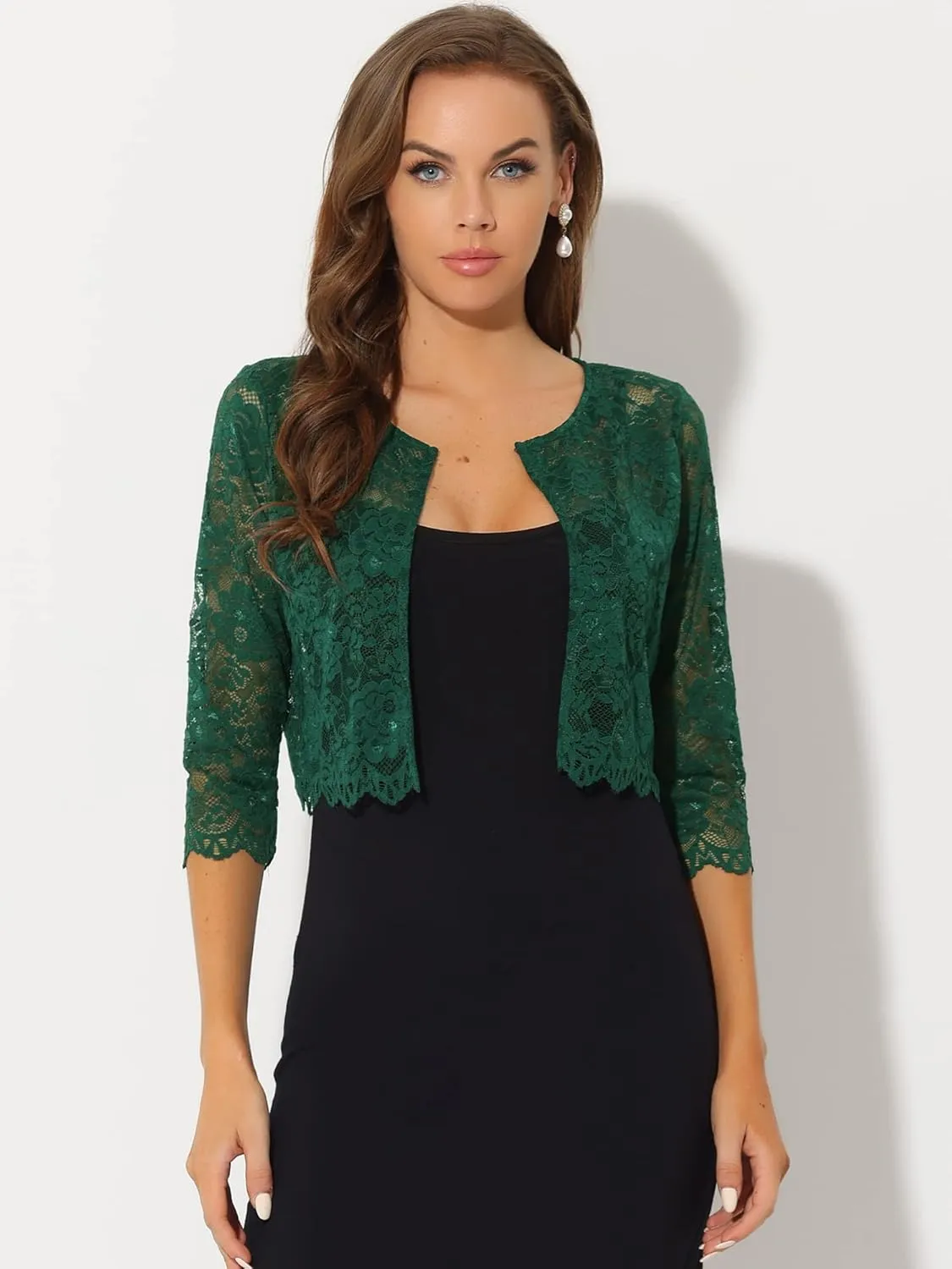 Allegra K Women's Lace Cardigan Open Front Lace Shrug Elegant Sheer Floral Cropped Bolero Lace Tops