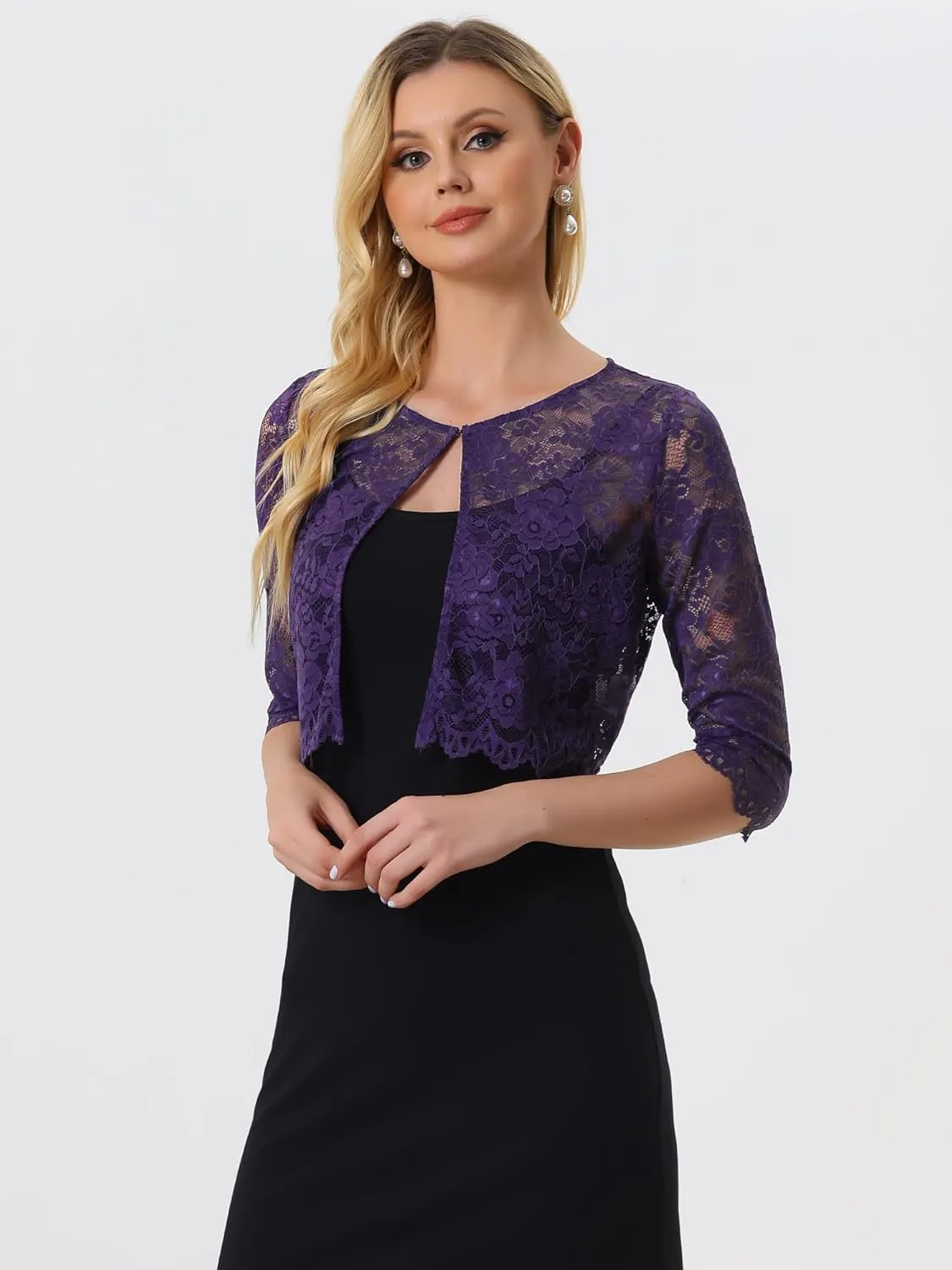 Allegra K Women's Lace Cardigan Open Front Lace Shrug Elegant Sheer Floral Cropped Bolero Lace Tops