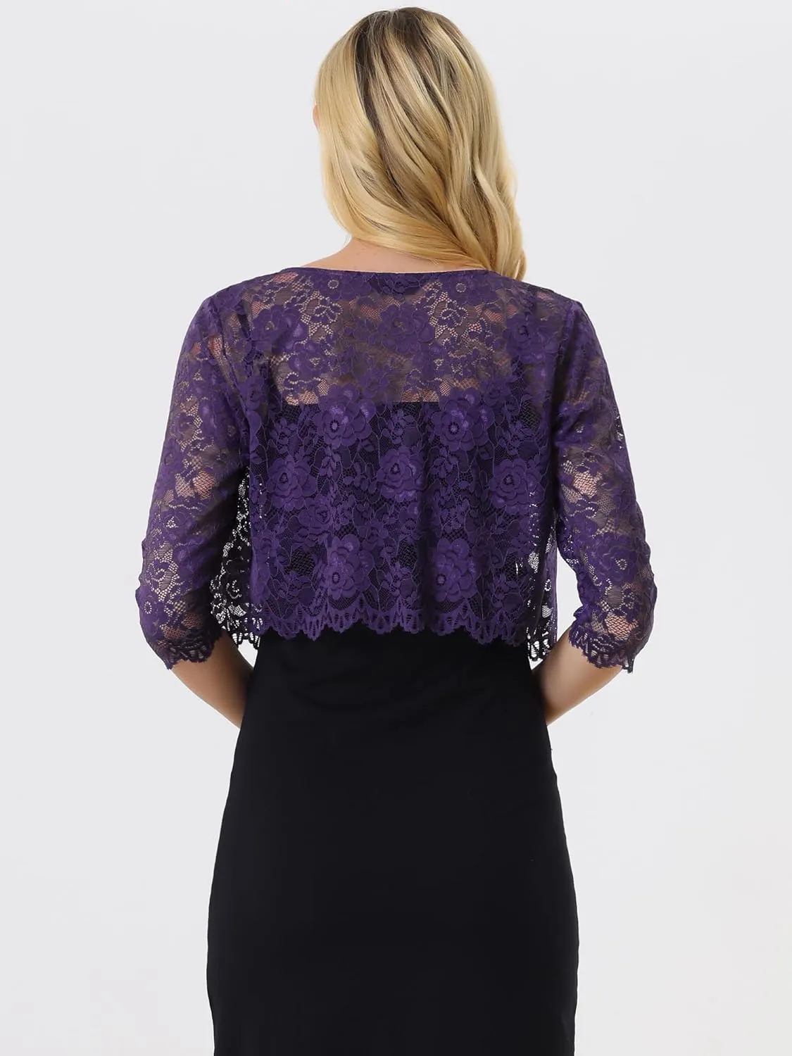 Allegra K Women's Lace Cardigan Open Front Lace Shrug Elegant Sheer Floral Cropped Bolero Lace Tops