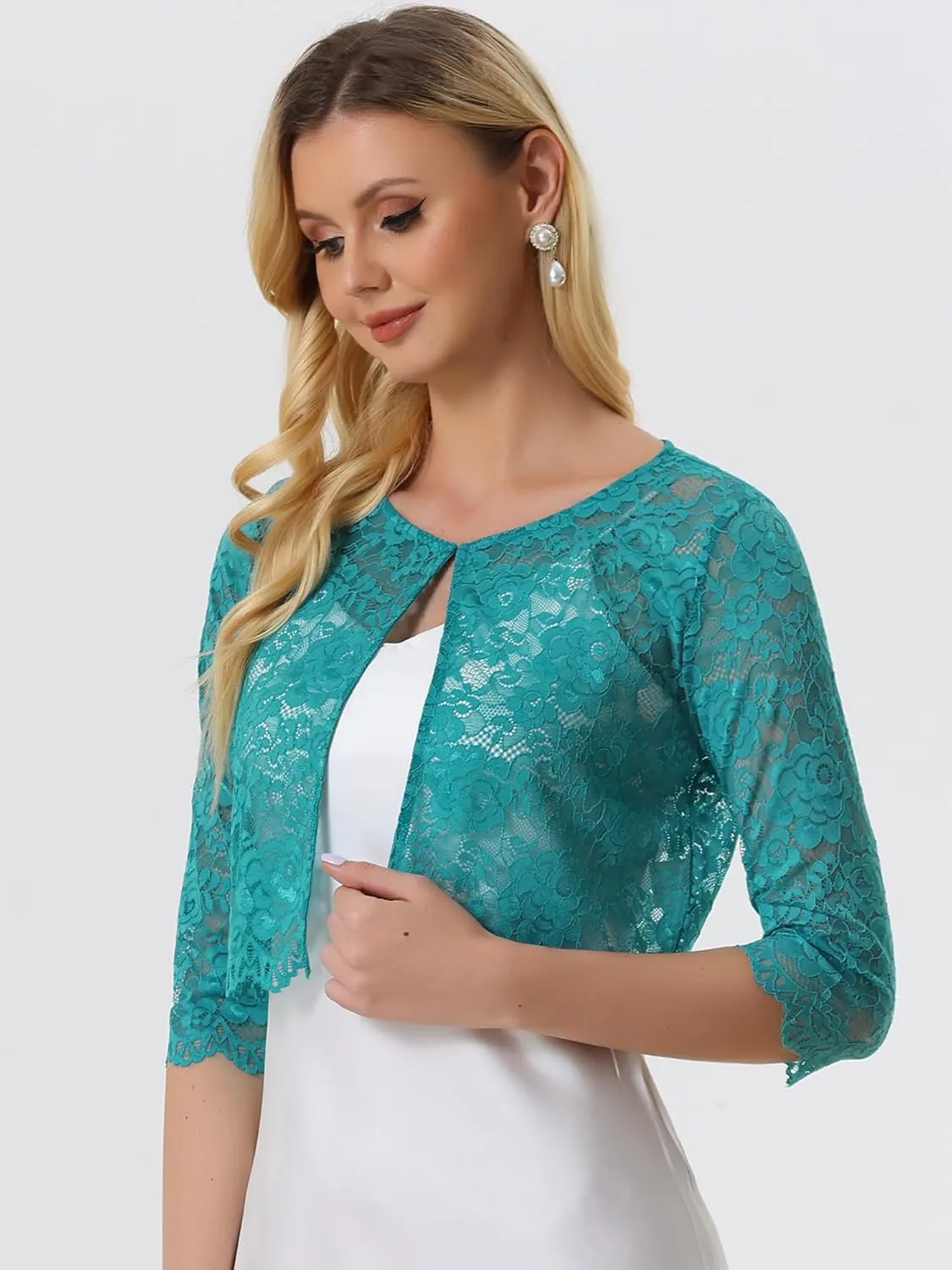 Allegra K Women's Lace Cardigan Open Front Lace Shrug Elegant Sheer Floral Cropped Bolero Lace Tops