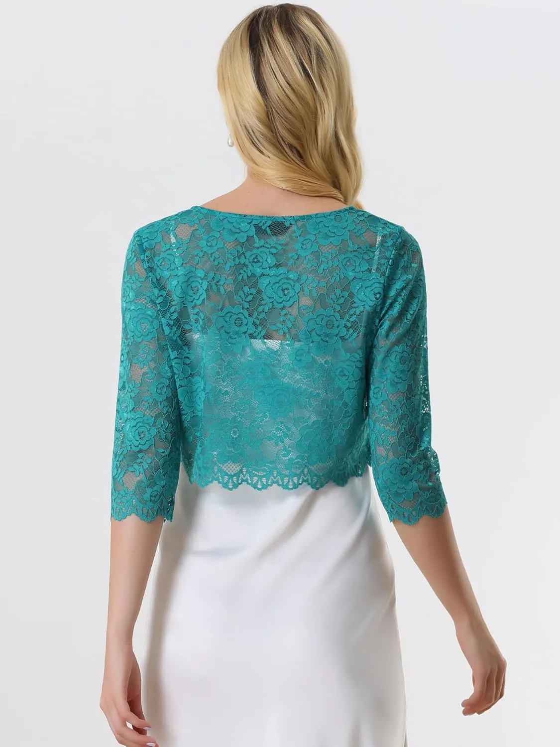 Allegra K Women's Lace Cardigan Open Front Lace Shrug Elegant Sheer Floral Cropped Bolero Lace Tops