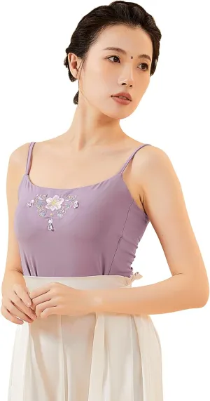 Angcoco Women's Traditional Embroideried Light Padded Strappy Tank Basic Camisole