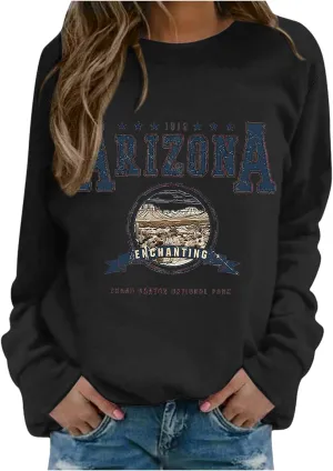 Arizona Sweatshirt for Women Letter Print Long Sleeve Pullover Tops Cute Casual Trendy Sweatshirts Hoodie Fall Outfit