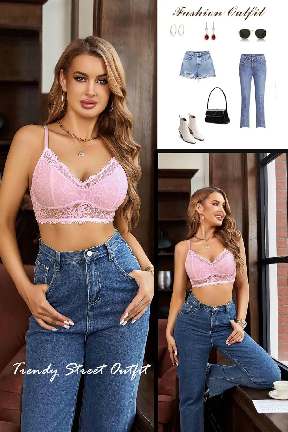 Avidlove Bralettes for Women Lace Camisole Y2K Tank Top Unpadded Wireless Double-Layered Lingerie