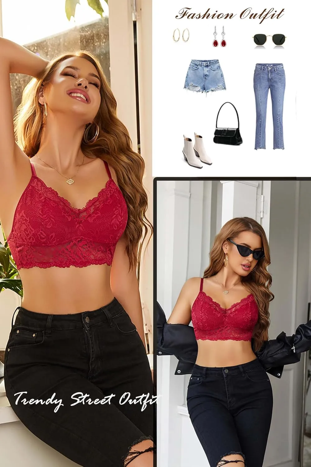 Avidlove Bralettes for Women Lace Camisole Y2K Tank Top Unpadded Wireless Double-Layered Lingerie