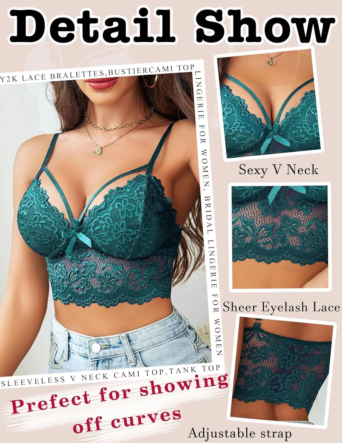 Avidlove Lace Bralette for Women Lingerie Spaghetti Adjustable Strap Tank Camisole Crop Top
