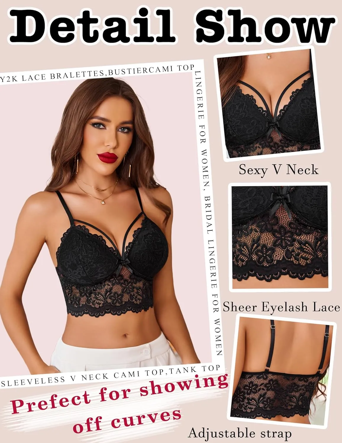Avidlove Lace Bralette for Women Lingerie Spaghetti Adjustable Strap Tank Camisole Crop Top