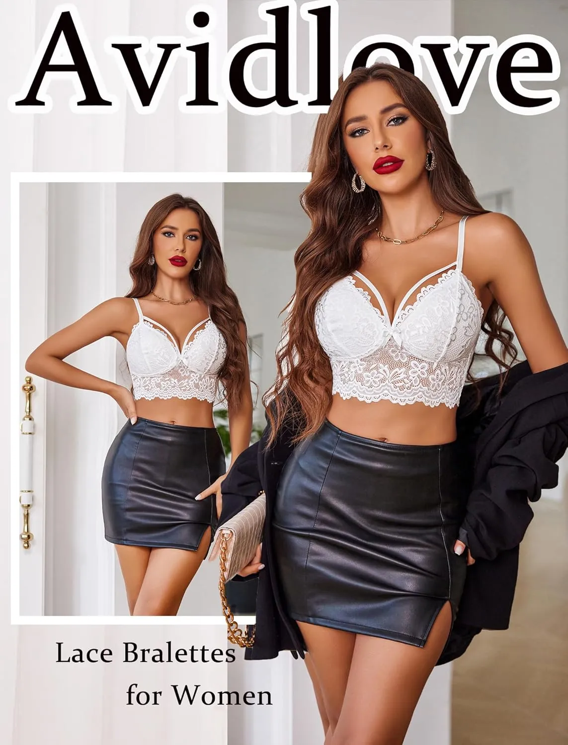 Avidlove Lace Bralette for Women Lingerie Spaghetti Adjustable Strap Tank Camisole Crop Top