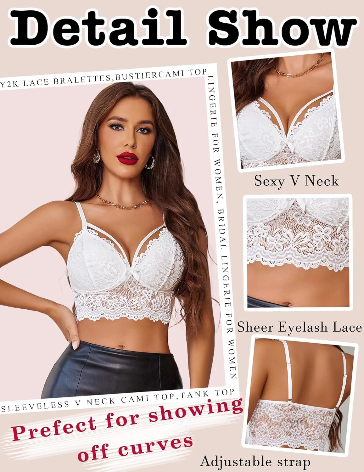 Avidlove Lace Bralette for Women Lingerie Spaghetti Adjustable Strap Tank Camisole Crop Top