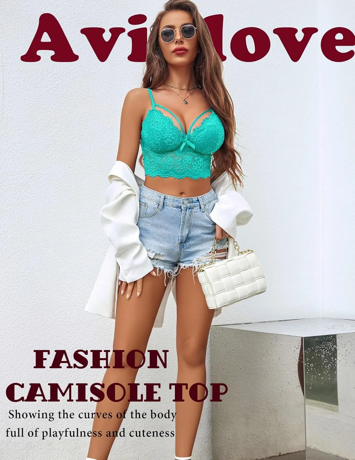 Avidlove Lace Bralette for Women Lingerie Spaghetti Adjustable Strap Tank Camisole Crop Top