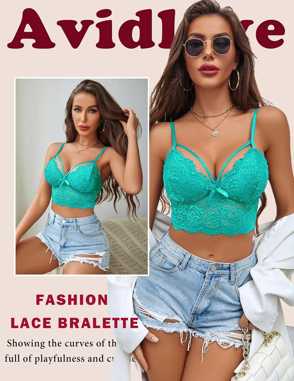 Avidlove Lace Bralette for Women Lingerie Spaghetti Adjustable Strap Tank Camisole Crop Top