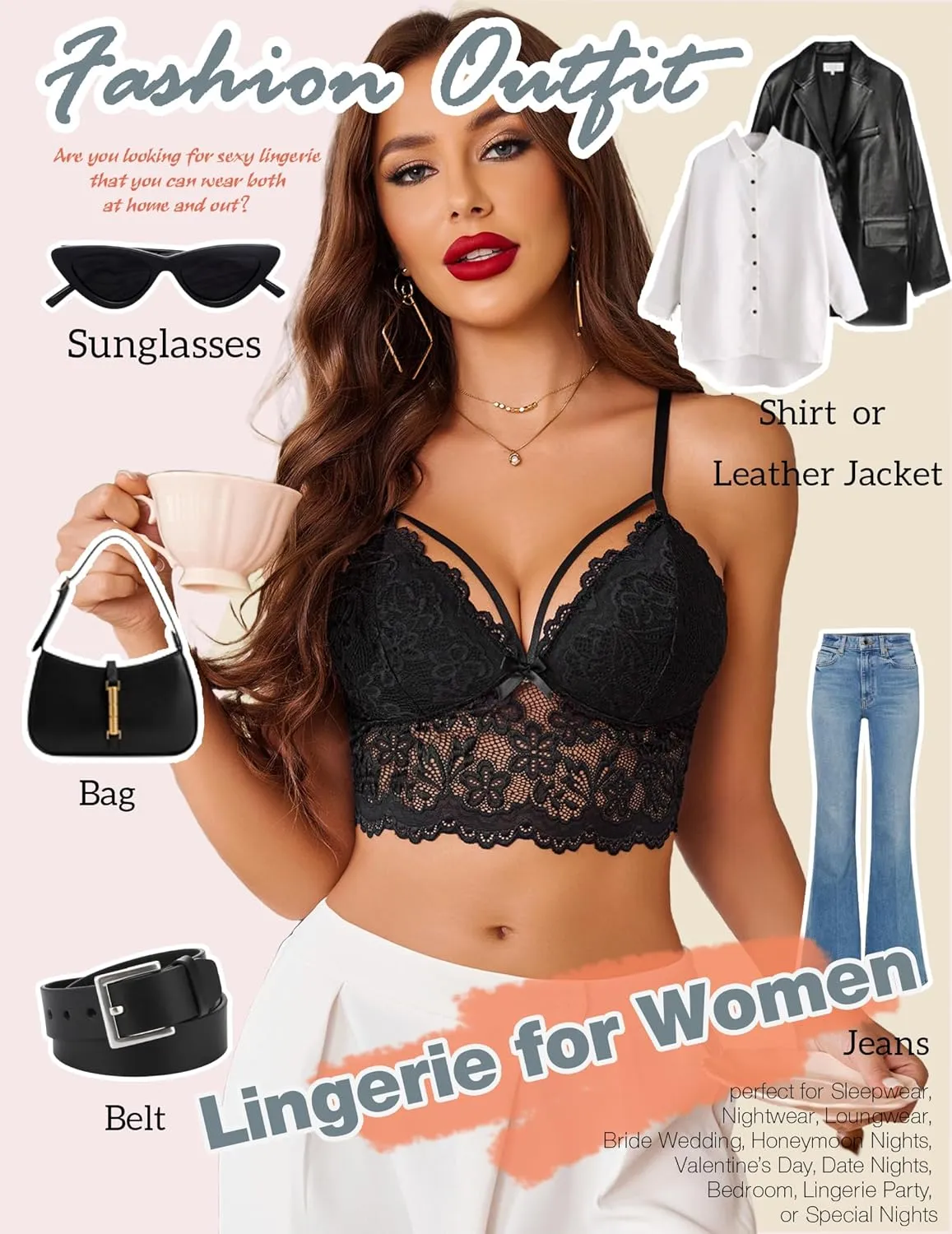 Avidlove Lace Bralette for Women Lingerie Spaghetti Adjustable Strap Tank Camisole Crop Top