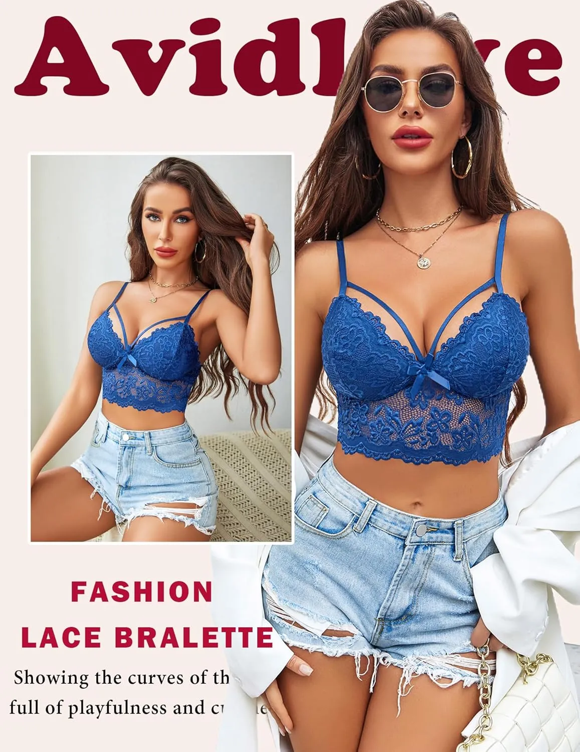 Avidlove Lace Bralette for Women Lingerie Spaghetti Adjustable Strap Tank Camisole Crop Top