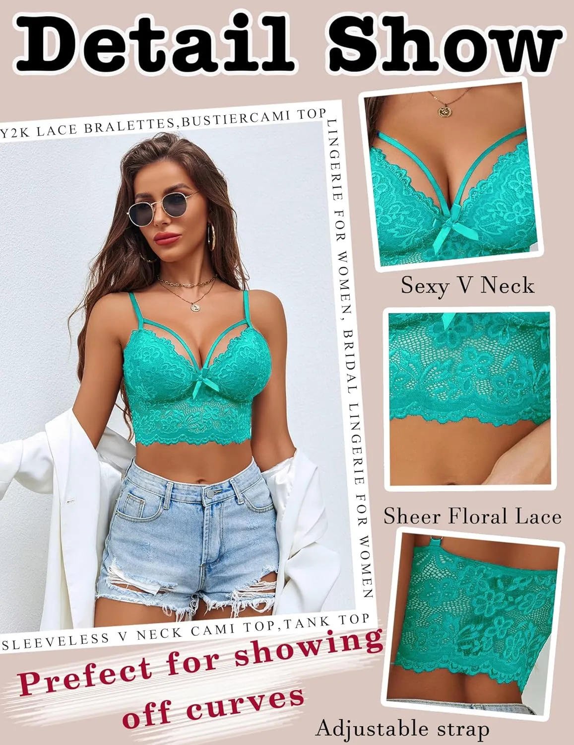 Avidlove Lace Bralette for Women Lingerie Spaghetti Adjustable Strap Tank Camisole Crop Top