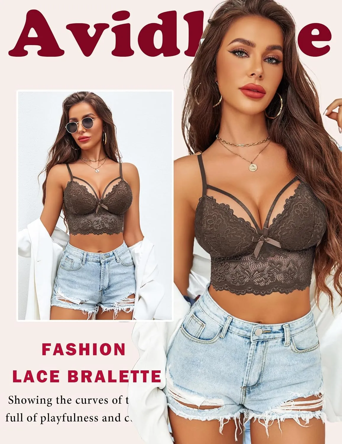 Avidlove Lace Bralette for Women Lingerie Spaghetti Adjustable Strap Tank Camisole Crop Top