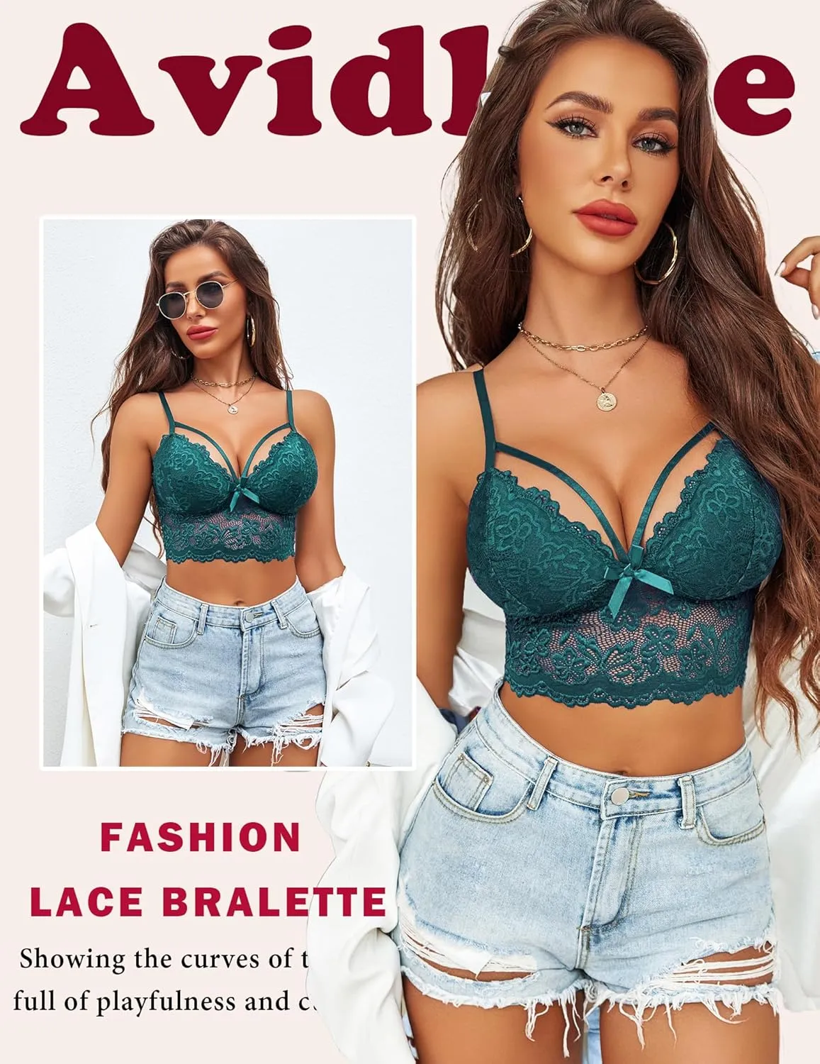 Avidlove Lace Bralette for Women Lingerie Spaghetti Adjustable Strap Tank Camisole Crop Top