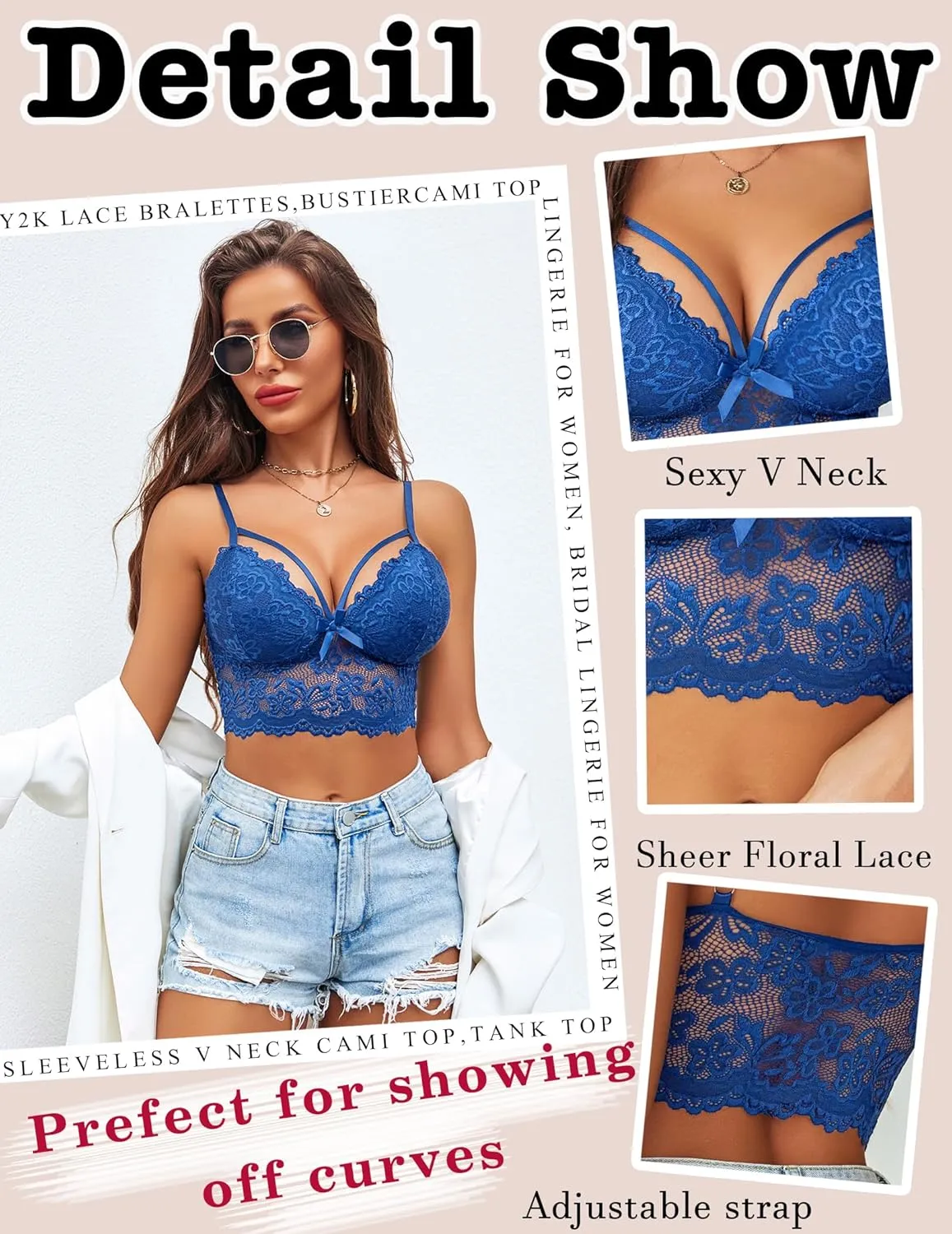 Avidlove Lace Bralette for Women Lingerie Spaghetti Adjustable Strap Tank Camisole Crop Top