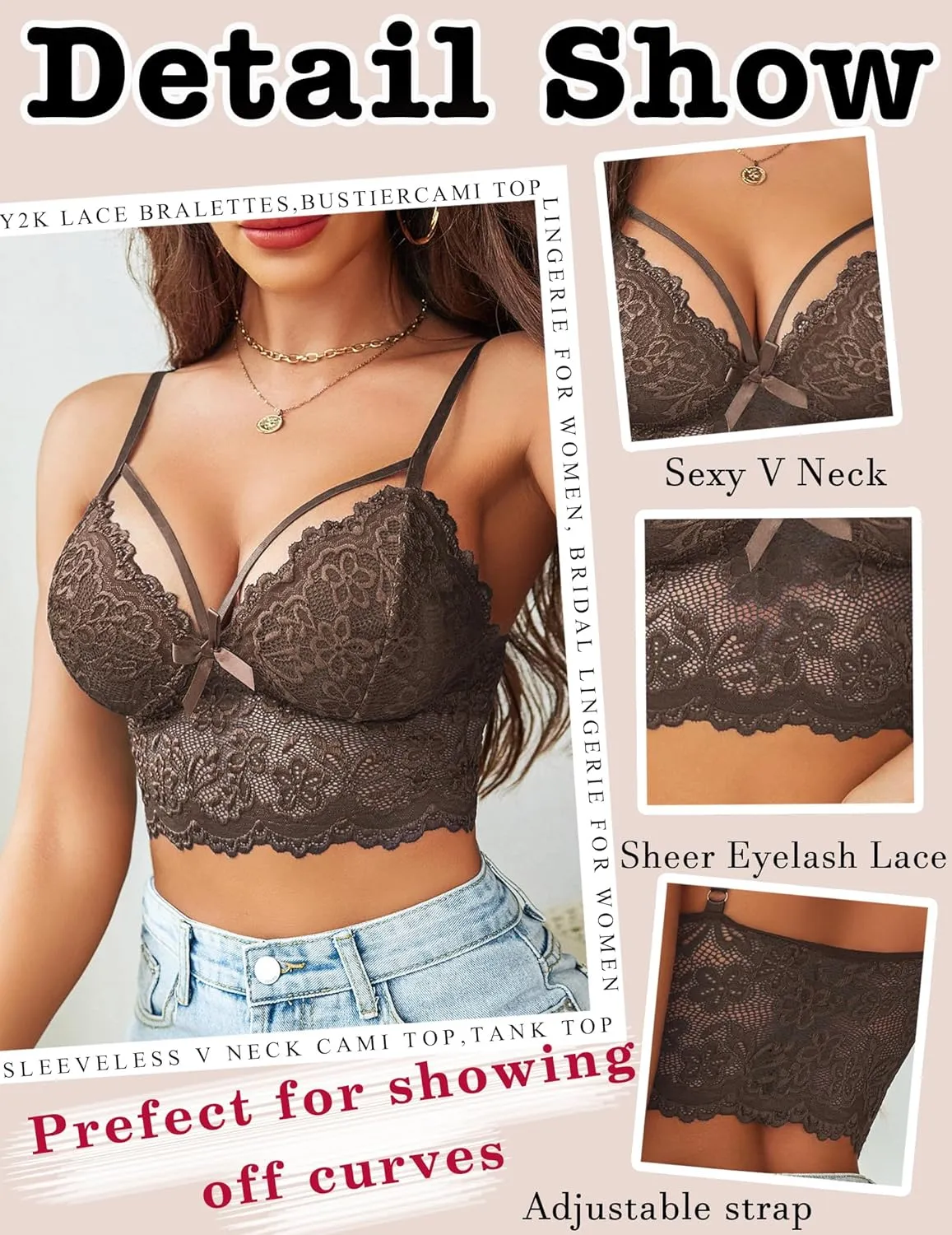 Avidlove Lace Bralette for Women Lingerie Spaghetti Adjustable Strap Tank Camisole Crop Top