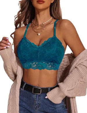 Avidlove Lace Bralettes for Women Padded Bralette Camisole Racerback Crop Top Floral Lace Bralettes V Neck