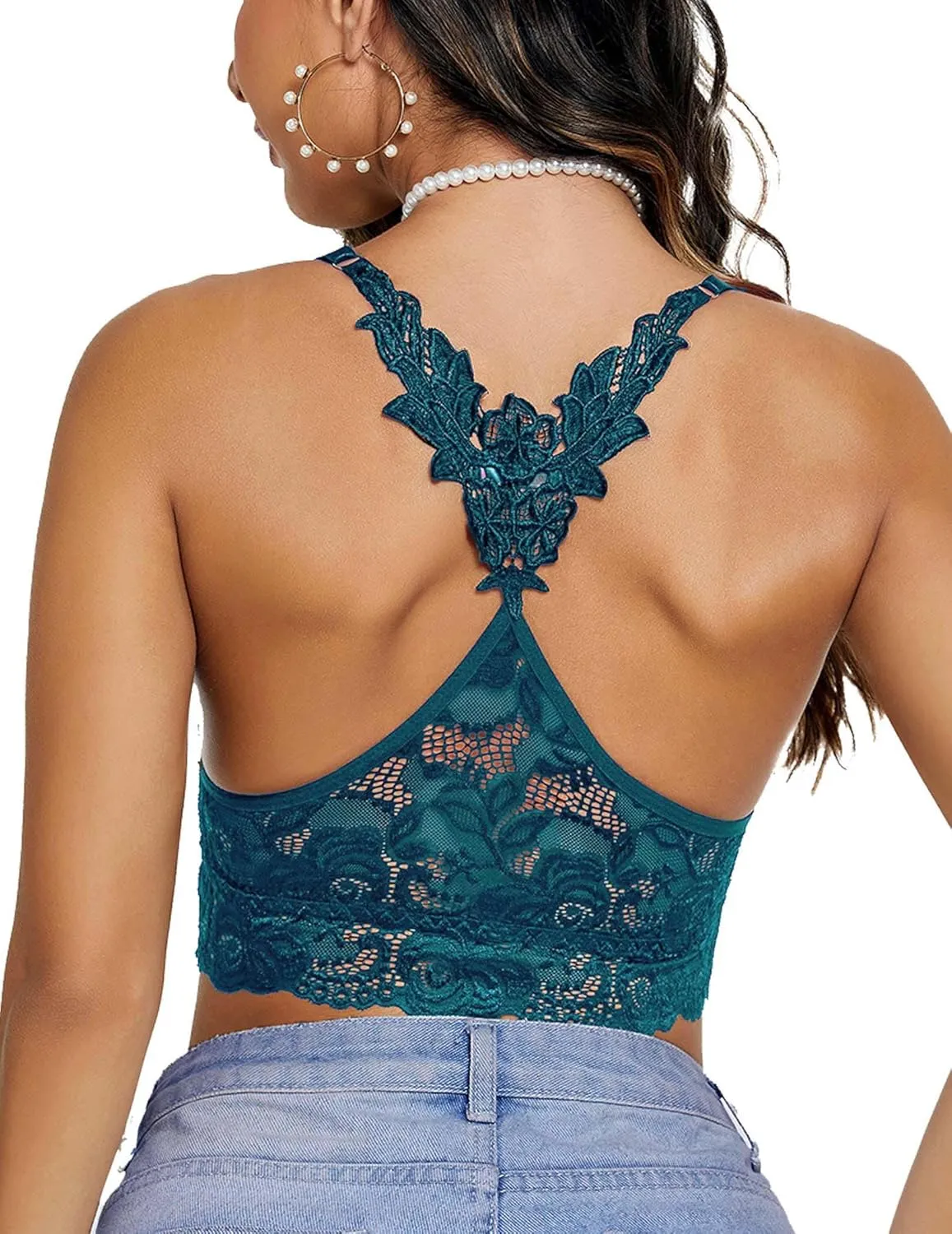 Avidlove Lace Bralettes for Women Padded Bralette Camisole Racerback Crop Top Floral Lace Bralettes V Neck