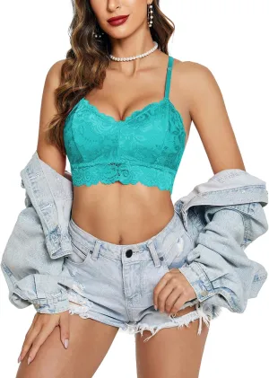 Avidlove Lace Bralettes for Women Padded Bralette Camisole Racerback Crop Top Floral Lace Bralettes V Neck