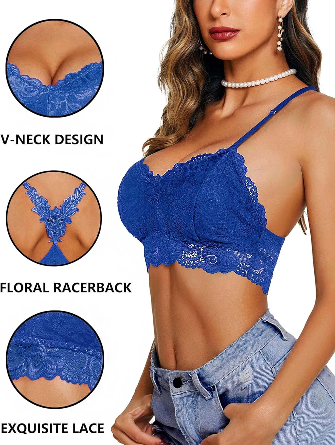 Avidlove Lace Bralettes for Women Padded Bralette Camisole Racerback Crop Top Floral Lace Bralettes V Neck