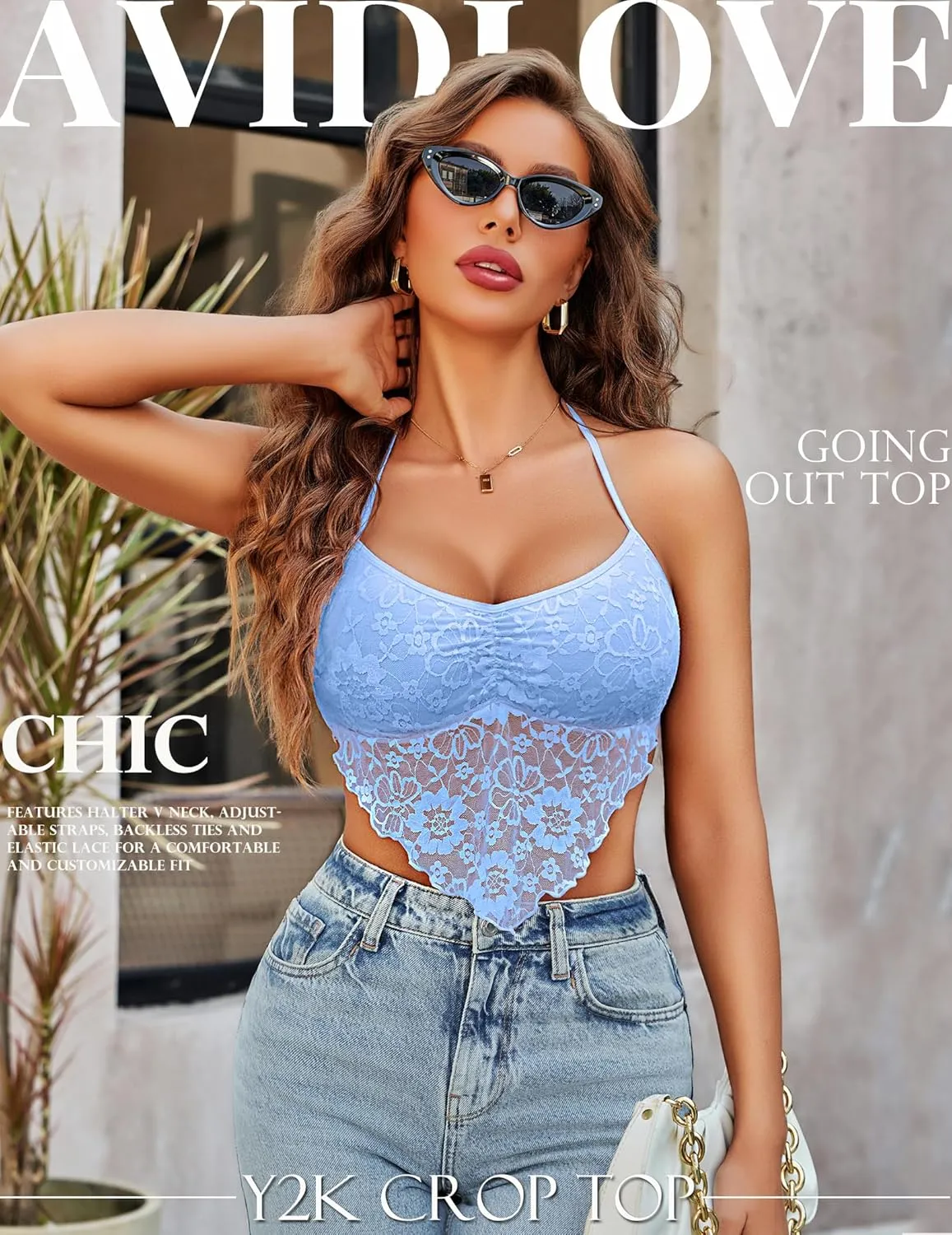 Avidlove Lace Tops for Women Sexy Crop Top Halter V Neck Cami Tank Y2K Camisoles 2025 Trendy