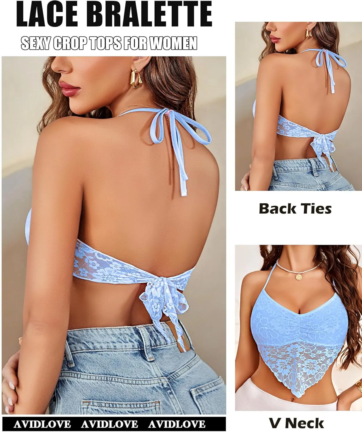 Avidlove Lace Tops for Women Sexy Crop Top Halter V Neck Cami Tank Y2K Camisoles 2025 Trendy