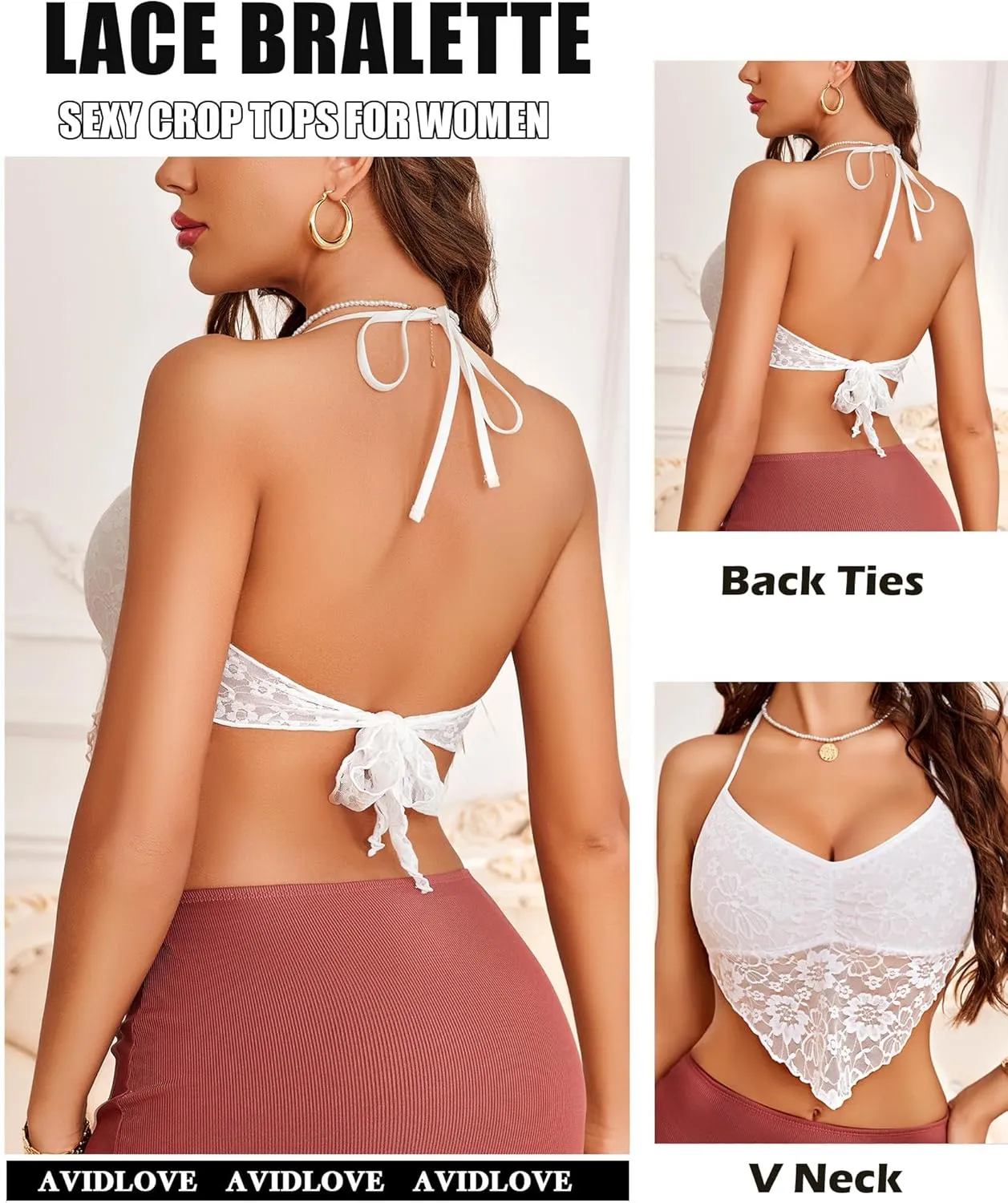 Avidlove Lace Tops for Women Sexy Crop Top Halter V Neck Cami Tank Y2K Camisoles 2025 Trendy
