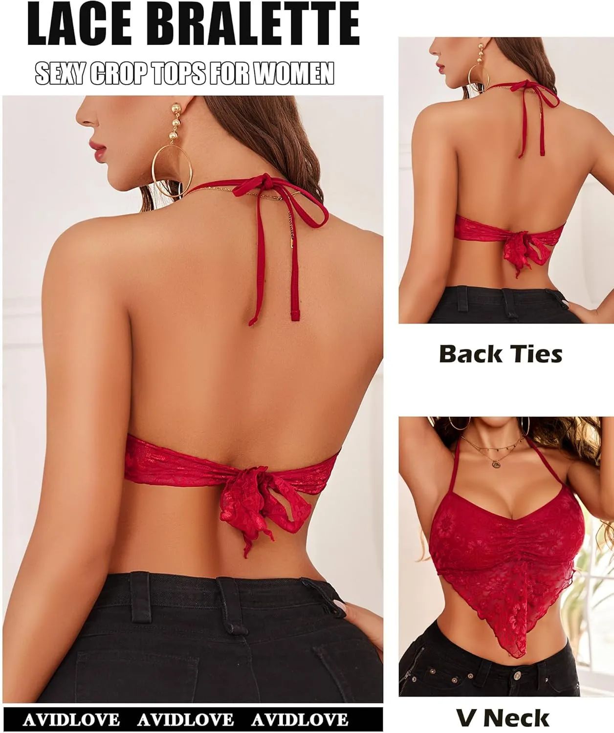 Avidlove Lace Tops for Women Sexy Crop Top Halter V Neck Cami Tank Y2K Camisoles 2025 Trendy
