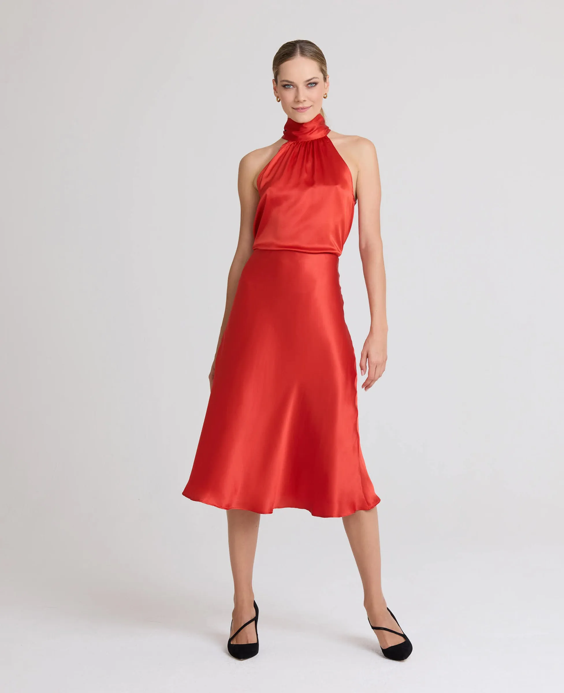 Beatrice Liberty Silk Satin Tie Neck Blouse