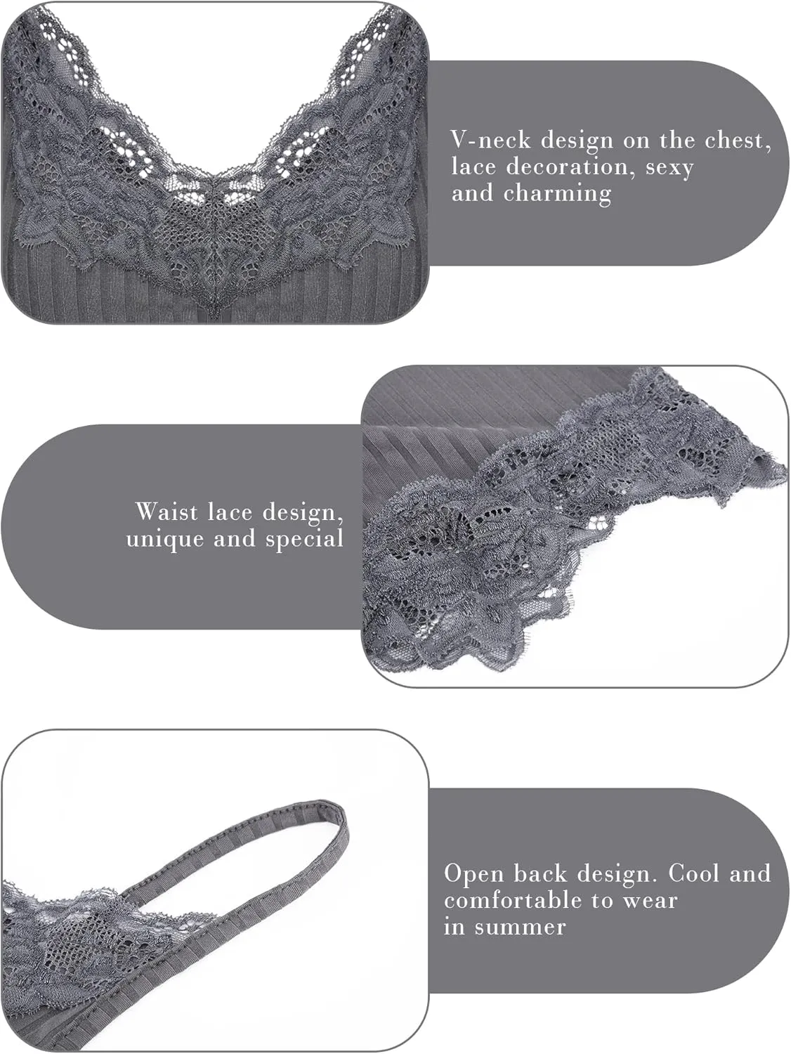 Bencailor 3 Pcs Women's Lace Tank Tops Y2k Camisole Lace Patchwork Crop Tops Grunge Style Ribbed Knitted Clothing