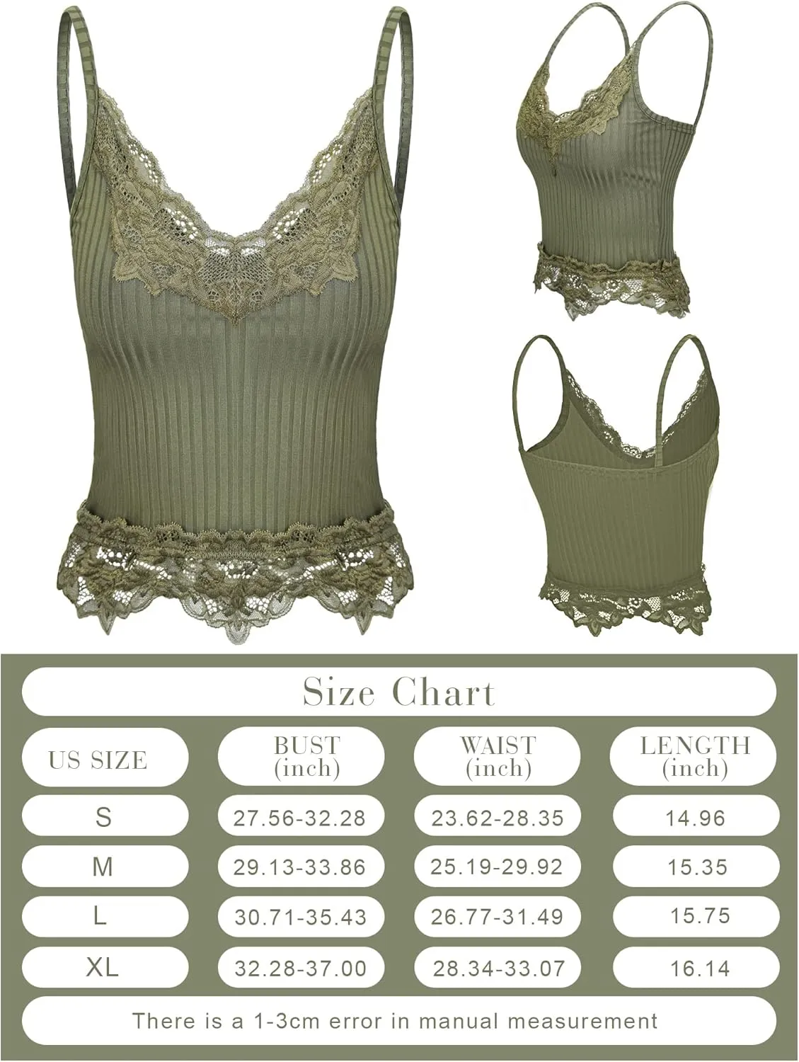Bencailor 3 Pcs Women's Lace Tank Tops Y2k Camisole Lace Patchwork Crop Tops Grunge Style Ribbed Knitted Clothing