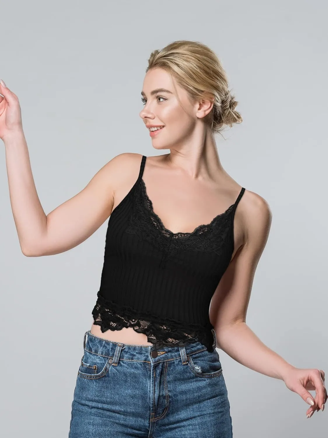 Bencailor 3 Pcs Women's Lace Tank Tops Y2k Camisole Lace Patchwork Crop Tops Grunge Style Ribbed Knitted Clothing