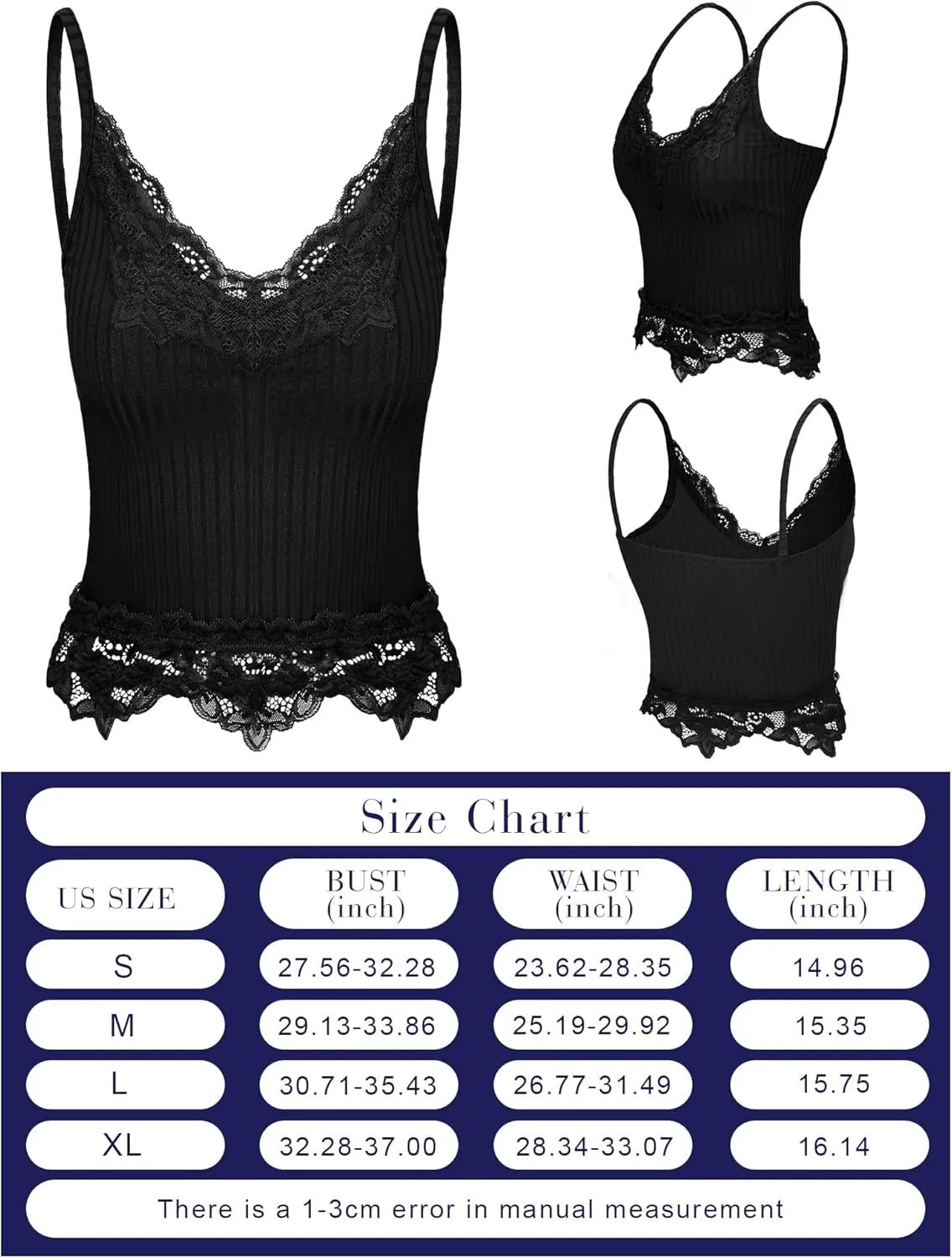 Bencailor 3 Pcs Women's Lace Tank Tops Y2k Camisole Lace Patchwork Crop Tops Grunge Style Ribbed Knitted Clothing