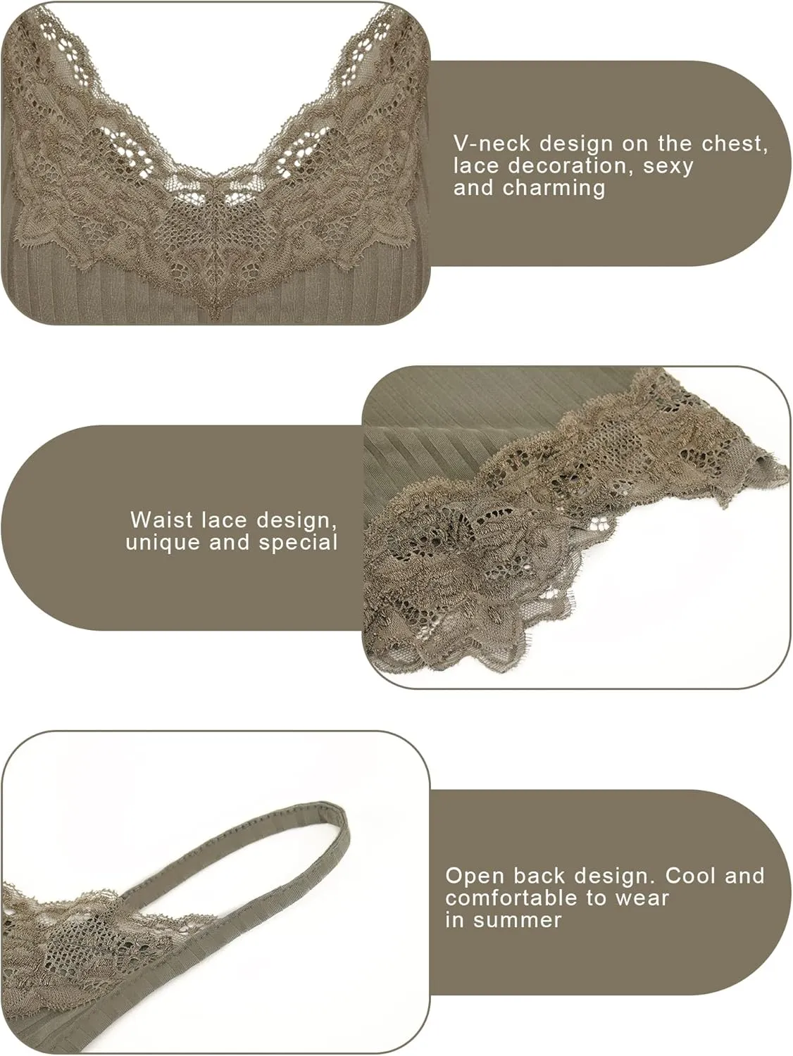 Bencailor 3 Pcs Women's Lace Tank Tops Y2k Camisole Lace Patchwork Crop Tops Grunge Style Ribbed Knitted Clothing