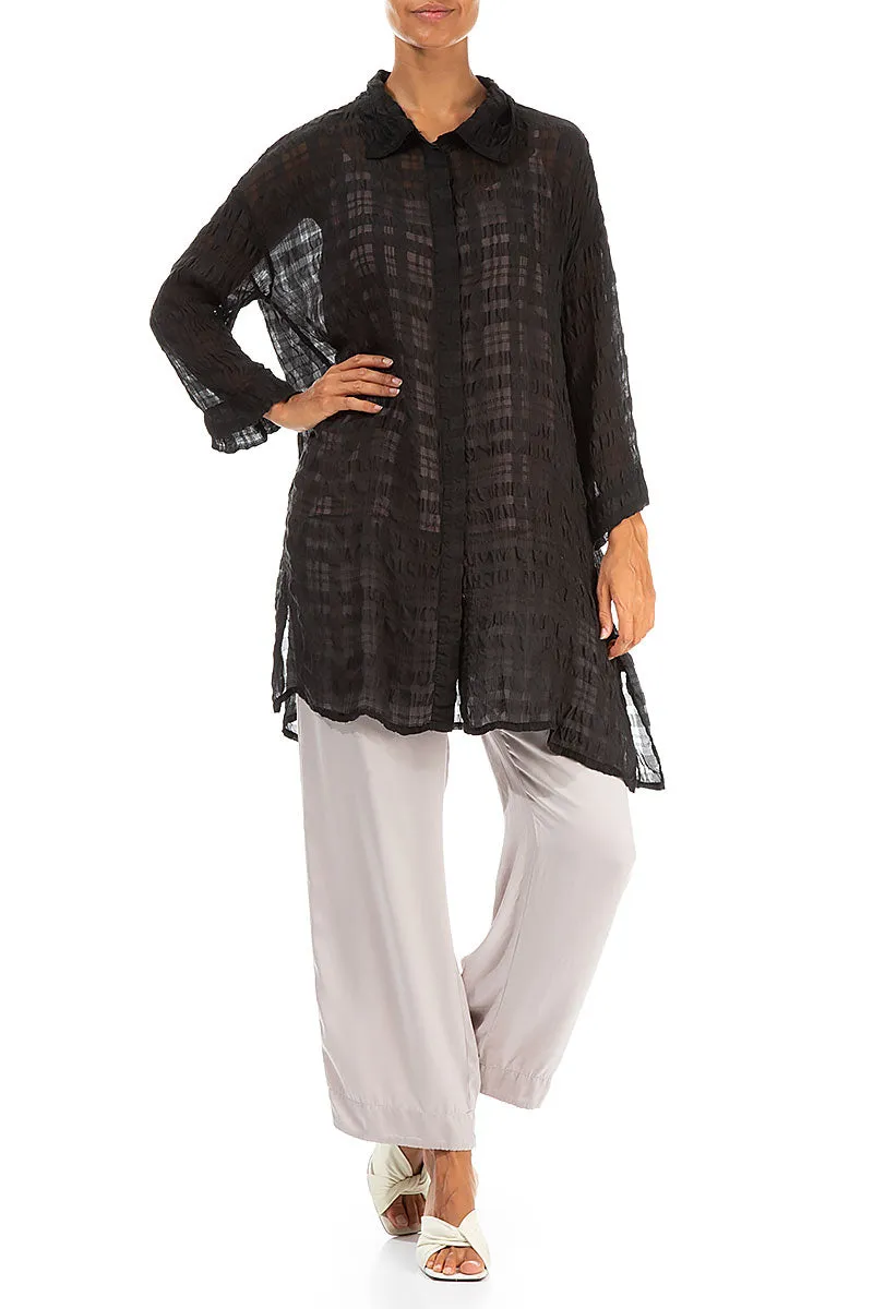 Black Textured Silk Shirt