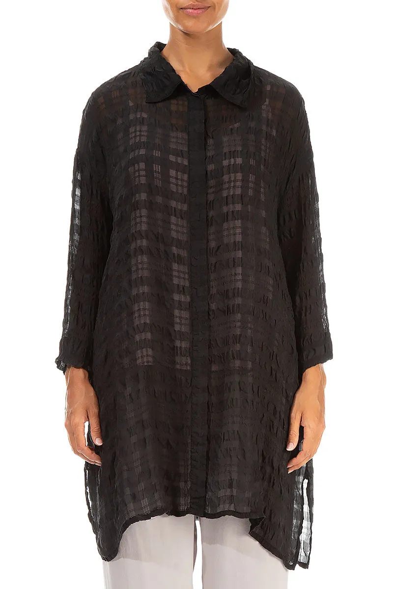 Black Textured Silk Shirt