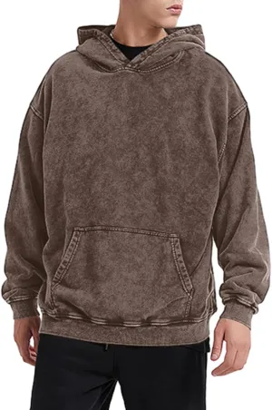 Bobeutou Oversized Hoodie Men Vintage Cotton Casual Hooded Sweatshirt Trendy Baggy Basic Hoodies Retro Pullover Streetwear