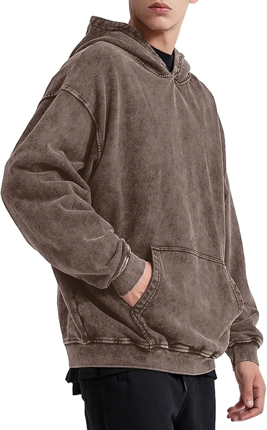 Bobeutou Oversized Hoodie Men Vintage Cotton Casual Hooded Sweatshirt Trendy Baggy Basic Hoodies Retro Pullover Streetwear