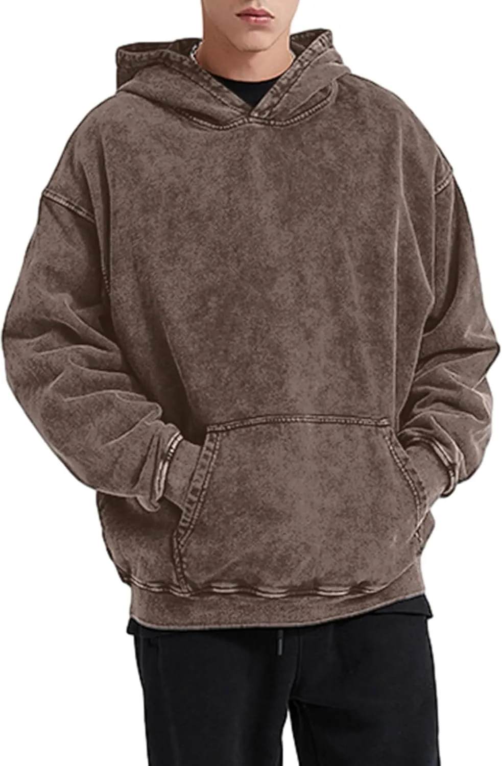 Bobeutou Oversized Hoodie Men Vintage Cotton Casual Hooded Sweatshirt Trendy Baggy Basic Hoodies Retro Pullover Streetwear