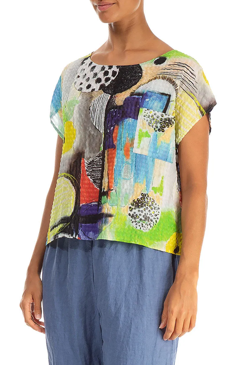 Boxy Artmaze Textured Silk Blouse