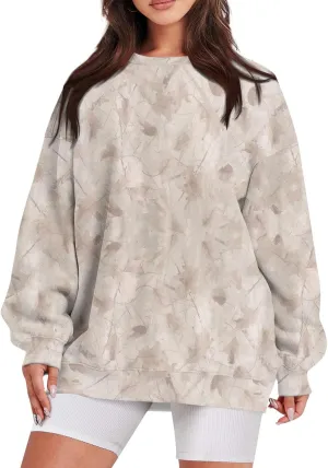 Camo Sweatshirt for Women Oversized Maple Leaf Print Sweatshirts Casual Long Sleeve Camo Crewneck Sweatshirt
