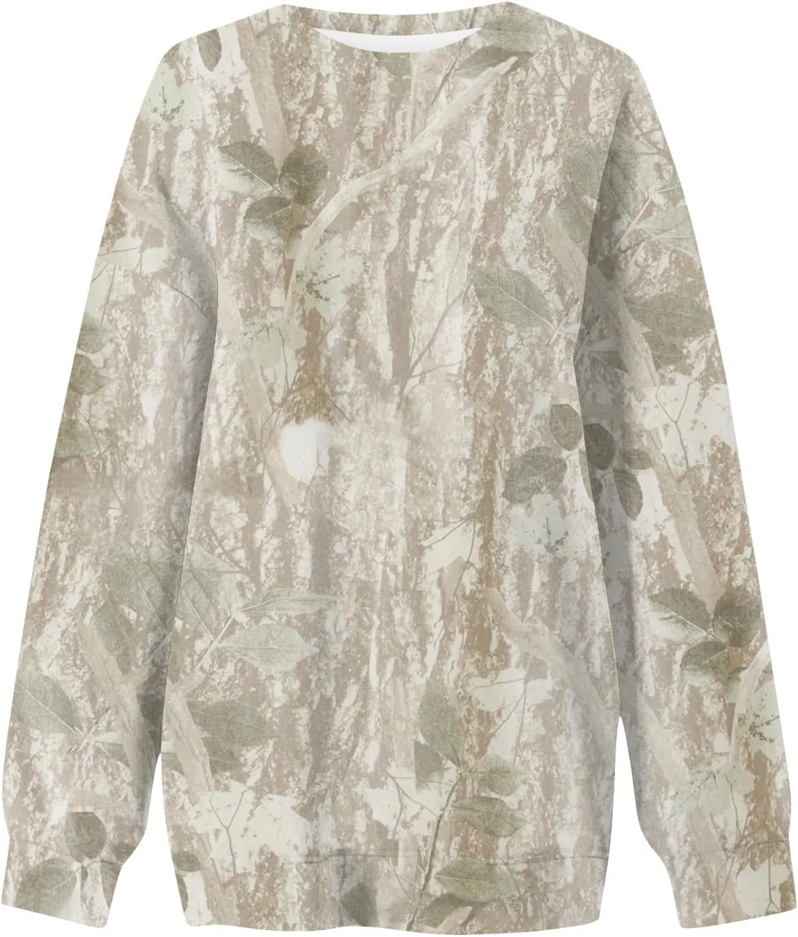 Camo Sweatshirt for Women Oversized Maple Leaf Print Sweatshirts Casual Long Sleeve Camo Crewneck Sweatshirt