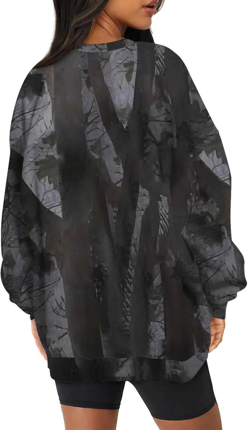Camo Sweatshirt for Women Oversized Maple Leaf Print Sweatshirts Casual Long Sleeve Camo Crewneck Sweatshirt