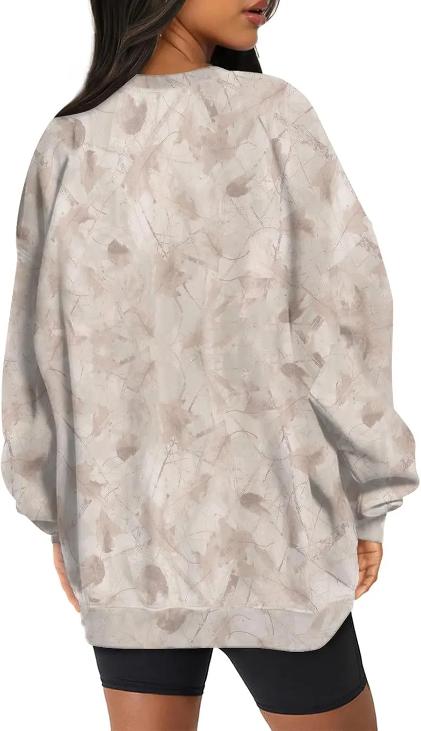 Camo Sweatshirt for Women Oversized Maple Leaf Print Sweatshirts Casual Long Sleeve Camo Crewneck Sweatshirt