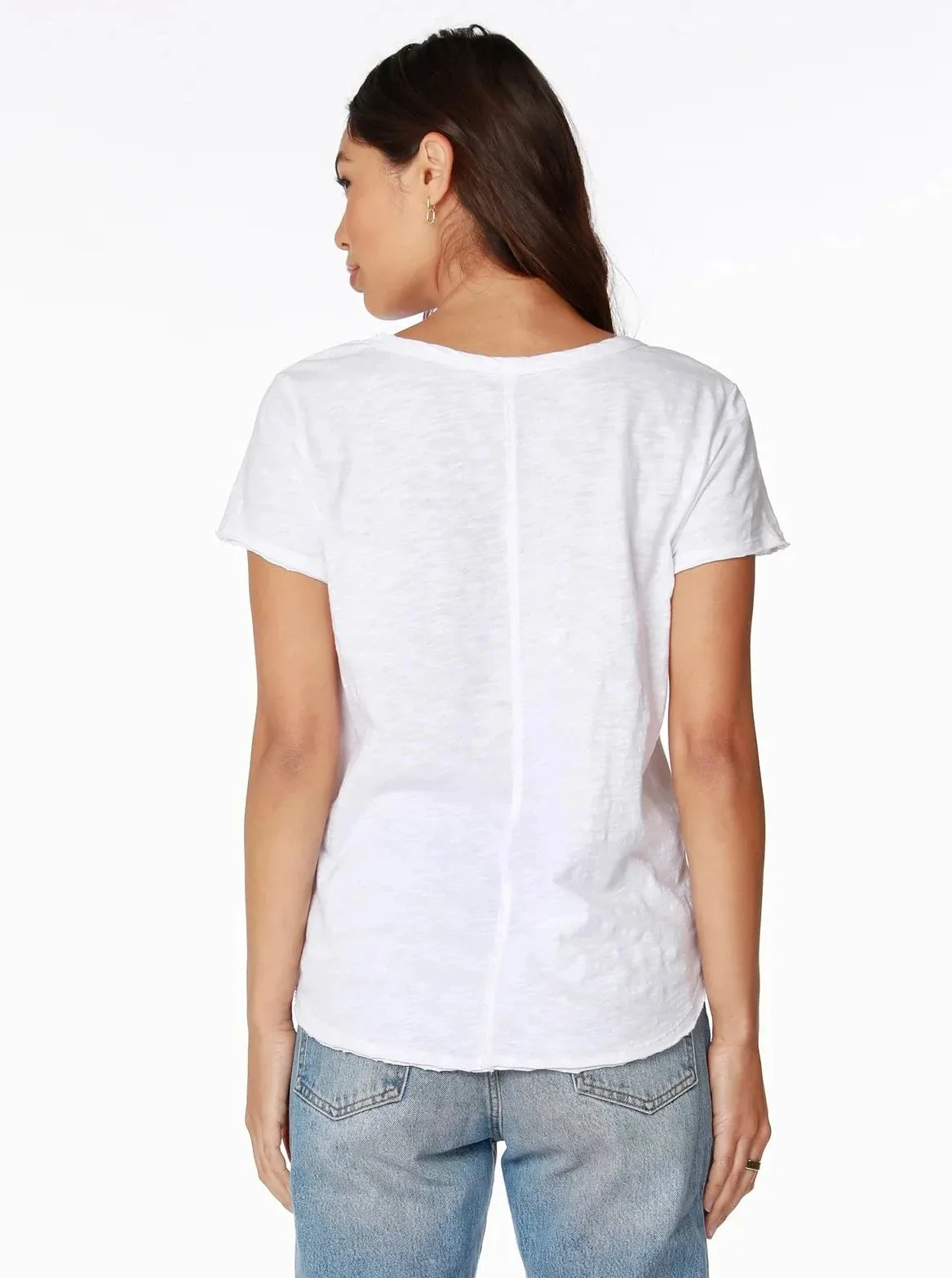 Center Seam V-Neck Tee [White-B-36135]